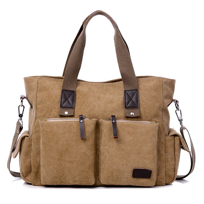 Stor Kapacitet Mænd Kvinder Canvas Multifunktionel Crossbody Taske Canvas Outdoor Håndtaske