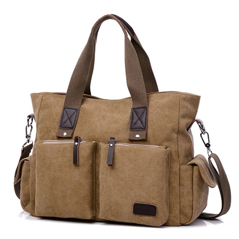 Stor Kapacitet Mænd Kvinder Canvas Multifunktionel Crossbody Taske Canvas Outdoor Håndtaske