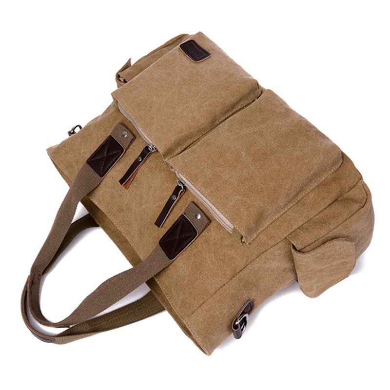 Stor Kapacitet Mænd Kvinder Canvas Multifunktionel Crossbody Taske Canvas Outdoor Håndtaske