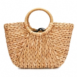 Straw Bag Kvinder Sommer Rattan Taske Håndlavet Woven Circle Bohemia Beach Handbag