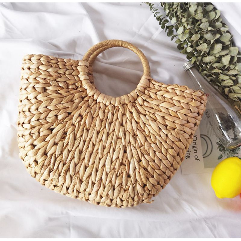 Straw Bag Kvinder Sommer Rattan Taske Håndlavet Woven Circle Bohemia Beach Handbag