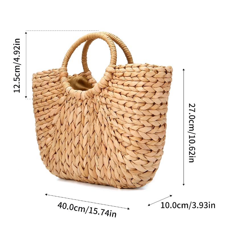 Straw Bag Kvinder Sommer Rattan Taske Håndlavet Woven Circle Bohemia Beach Handbag