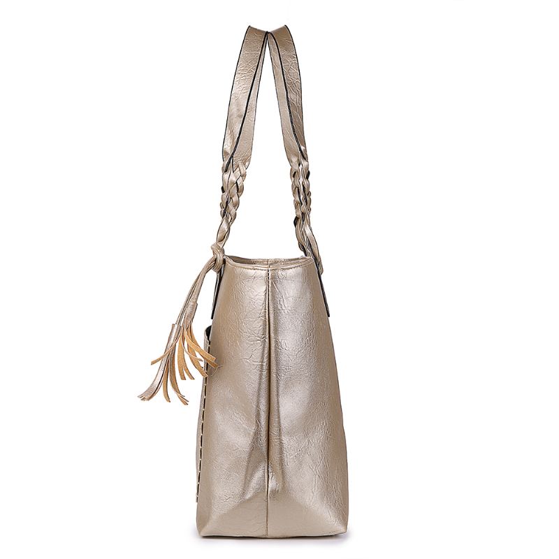 Tassel Decor Tote Bag Med Flettet Håndtaske