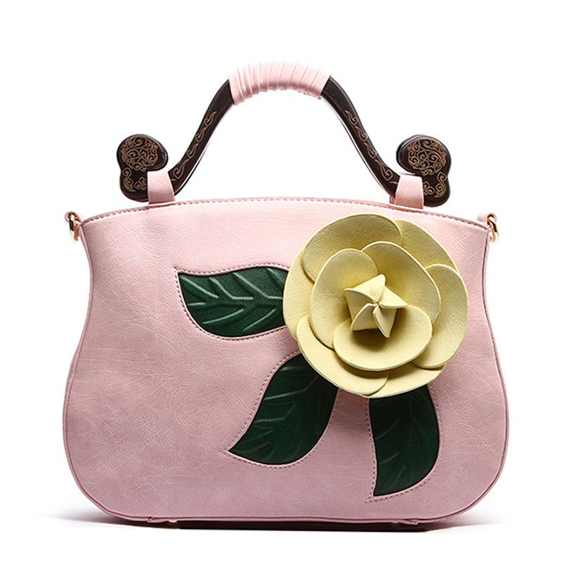 Vintage Mode Pu Læder Rose Dekorativ Håndtaske Crossbody Taske Til Kvinder