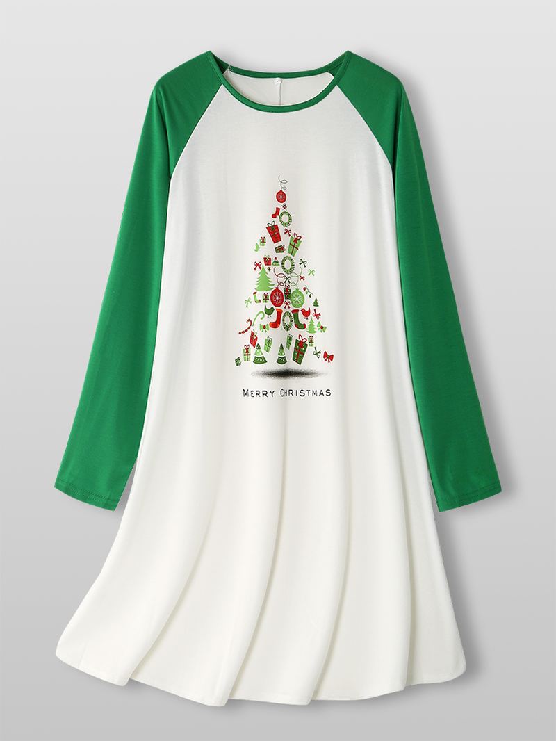 Kvinder Cute Christmas Letter Graphics Lange Raglan Sleeves Hjem Nattøj Nattøj