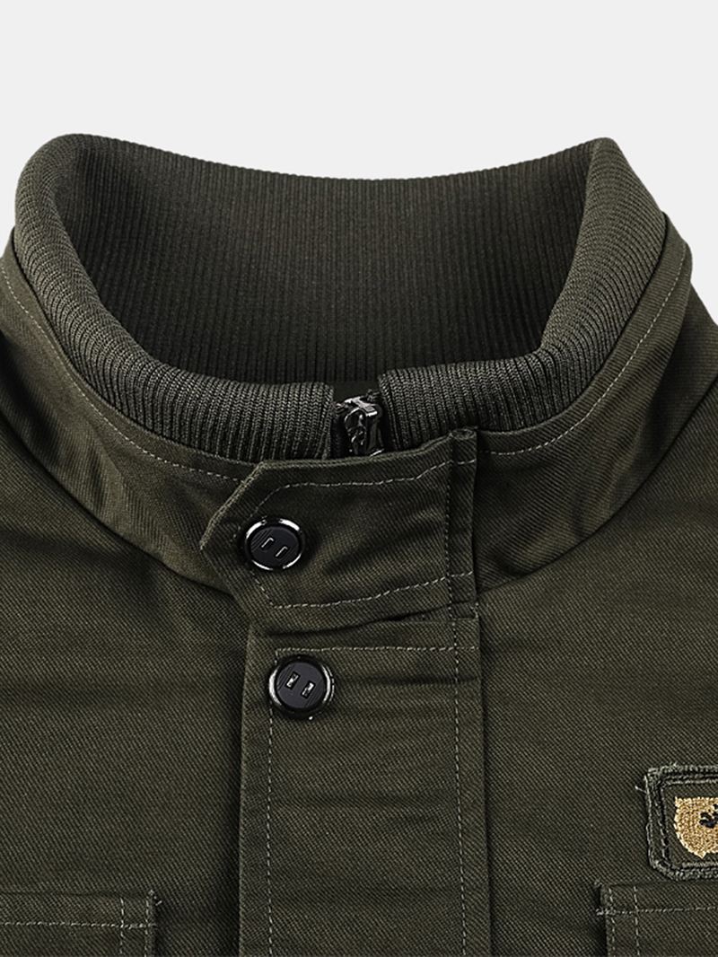 Herre 100% Bomuld Badge Zip Front Outdoor Cargo Jacket Med Multi Pocket