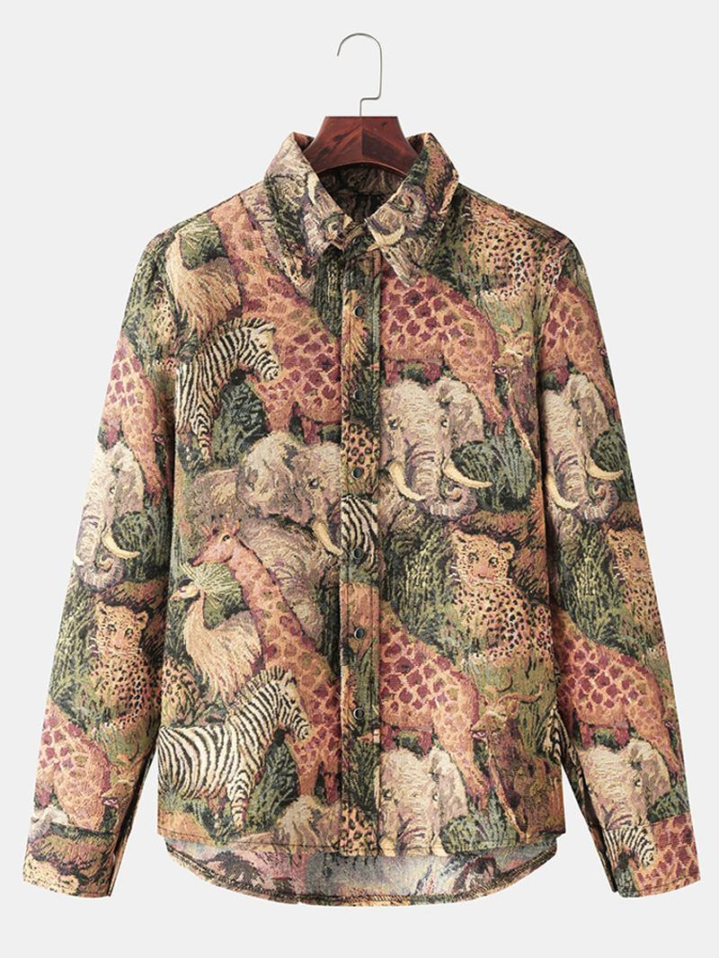 Herre 3d Allover Animal Med Tryk Roving Knap Op Reverskrave Casual Overshirt