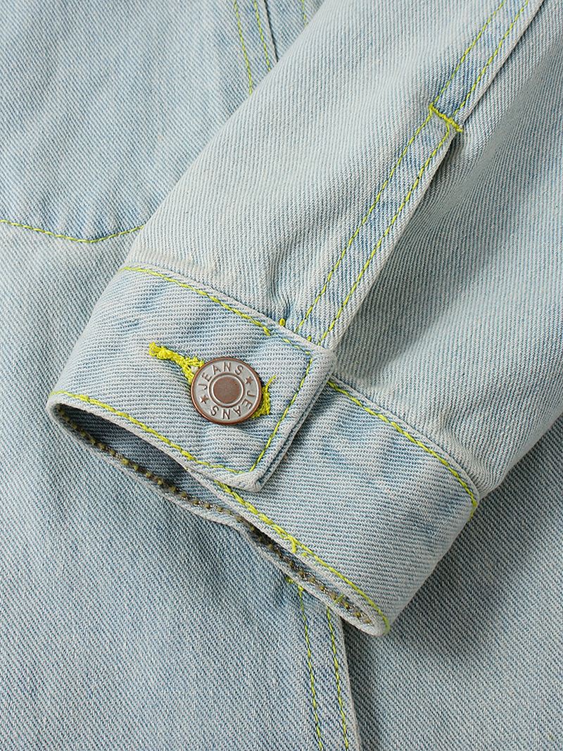 Herre Blå Revers Lomme Lange Ærmer Vintage Denim Jakke