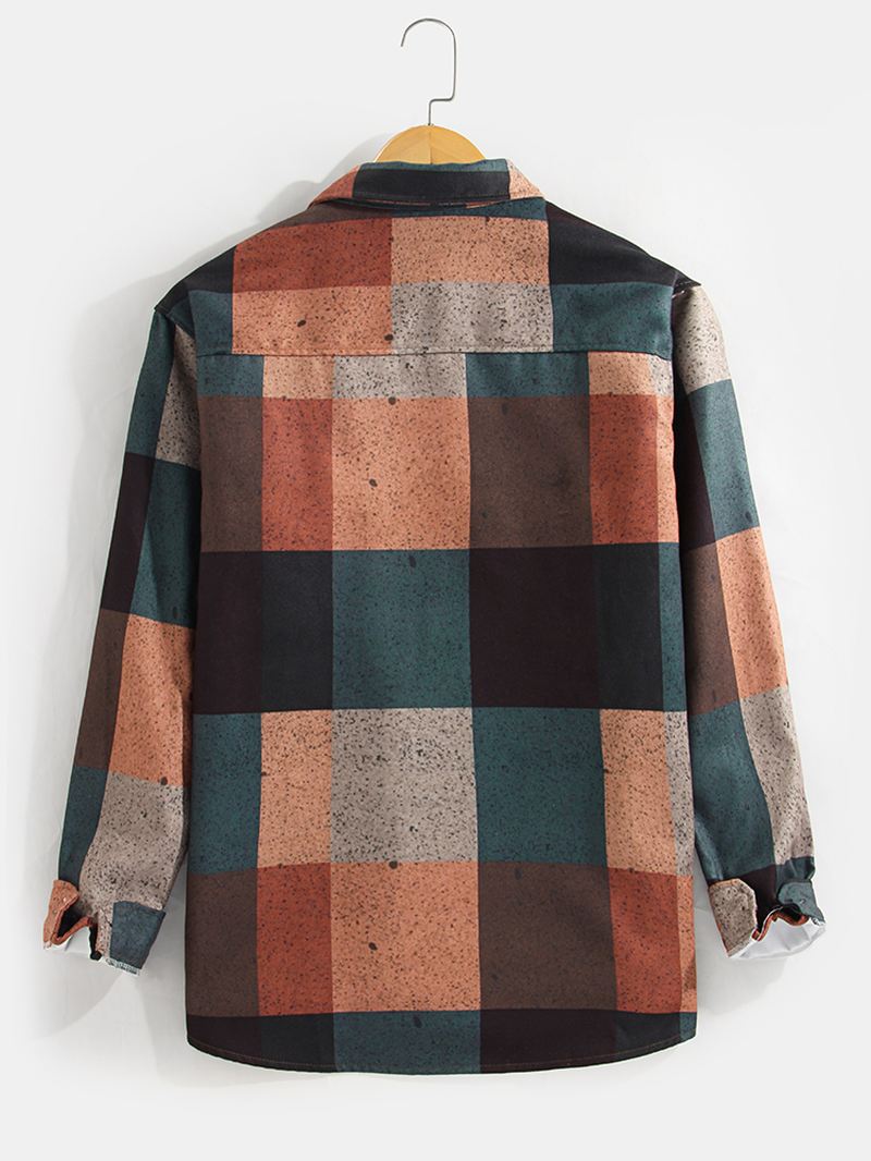 Herre Color Block Ulden Plaid Dobbelt Lommer Revers Casual Jakker