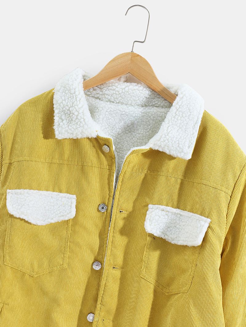 Herre Corduroy Multi Pocket Button Up Warm Shearling Lined Jakke