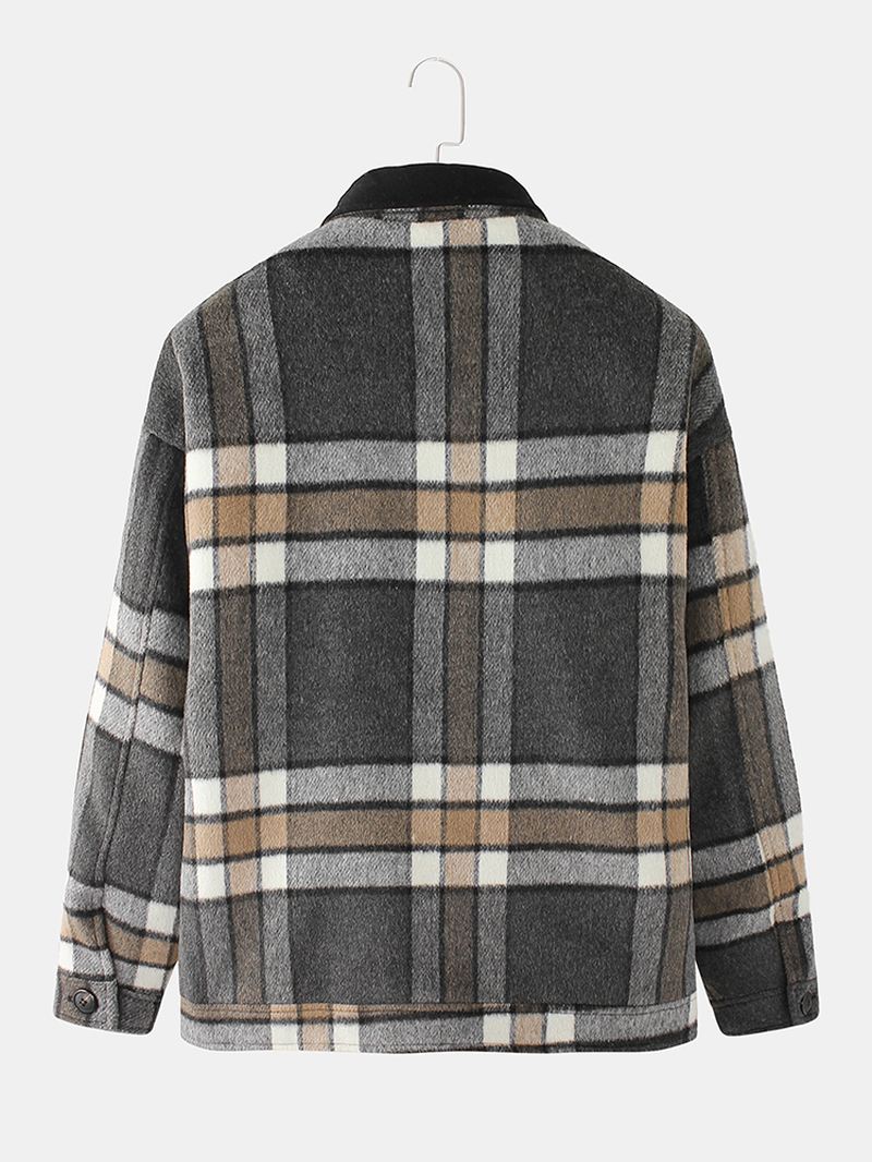 Herre Design Plaid Thicken Langærmet Varm Duffle-jakke Med Lomme