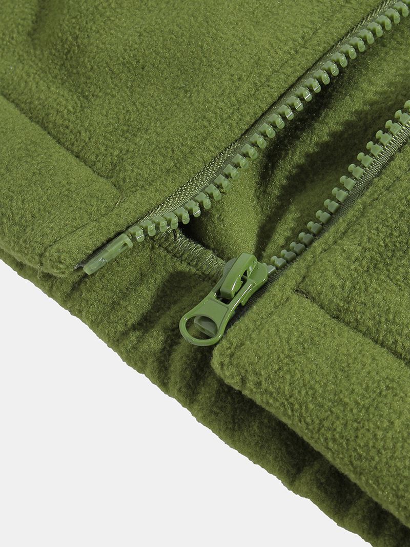 Herre Ensfarvet Polar Fleece Drop Shoulder Jakke Med Lomme