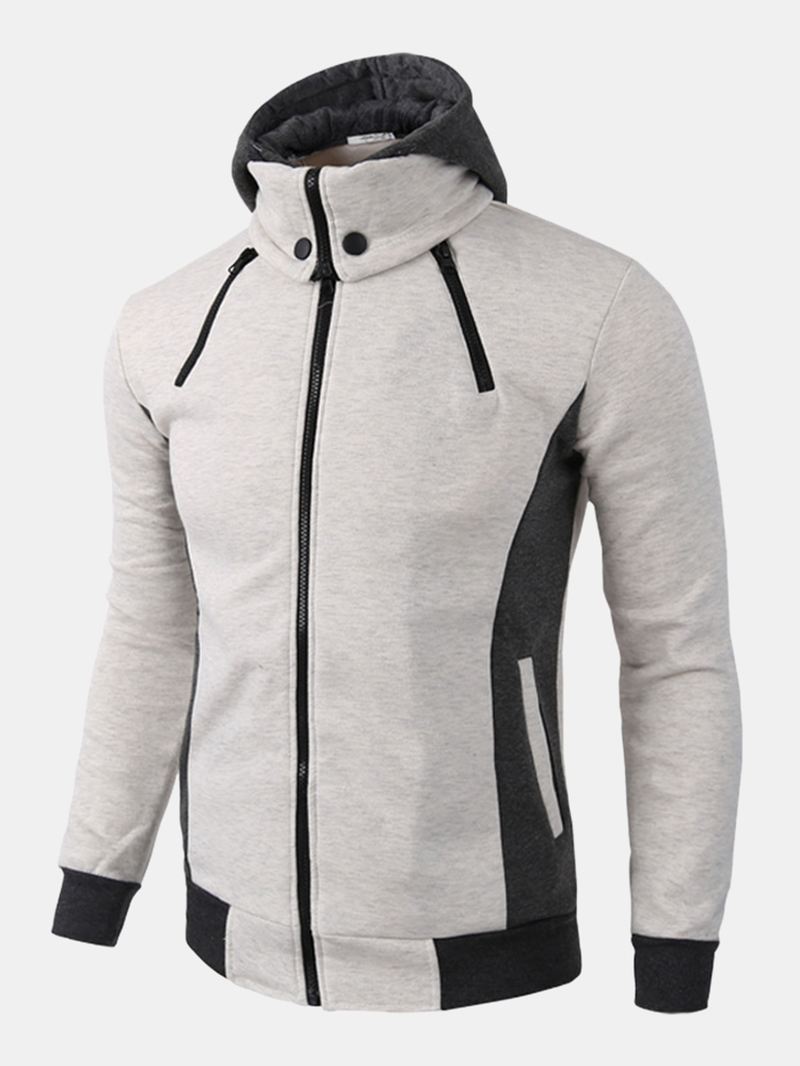 Herre Kontrast Faux Twinset Zip Front Casual Hættejakke