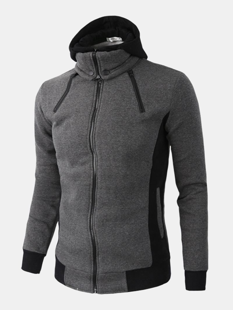 Herre Kontrast Faux Twinset Zip Front Casual Hættejakke