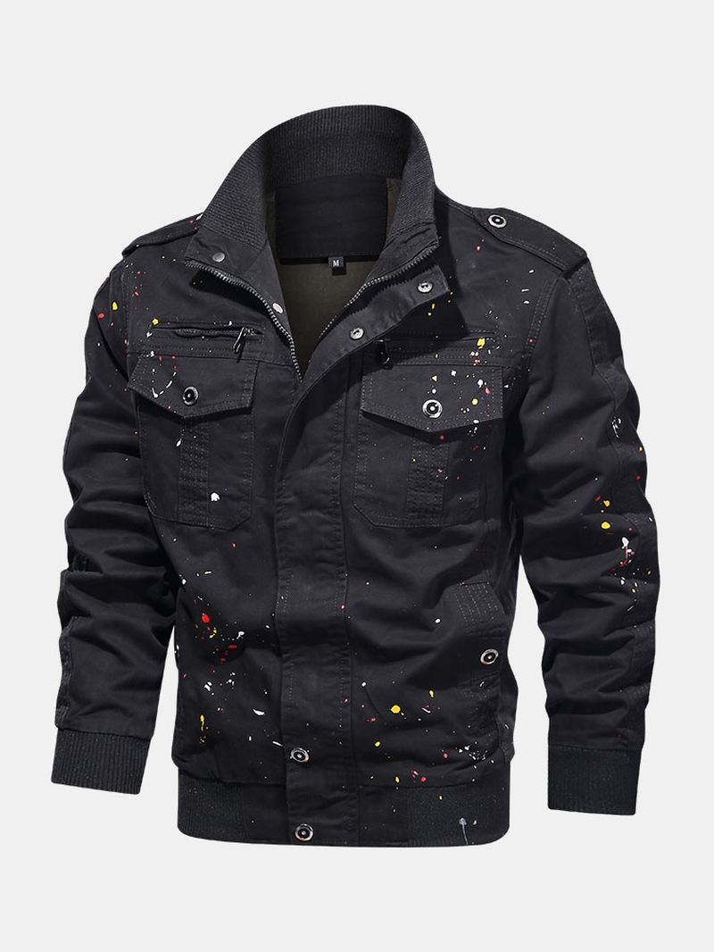 Herre Paint Med Tryk Bomuld Multi Pocket Jacket