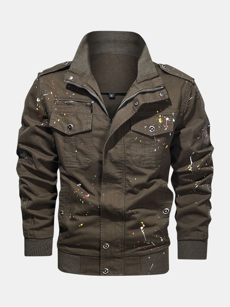 Herre Paint Med Tryk Bomuld Multi Pocket Jacket