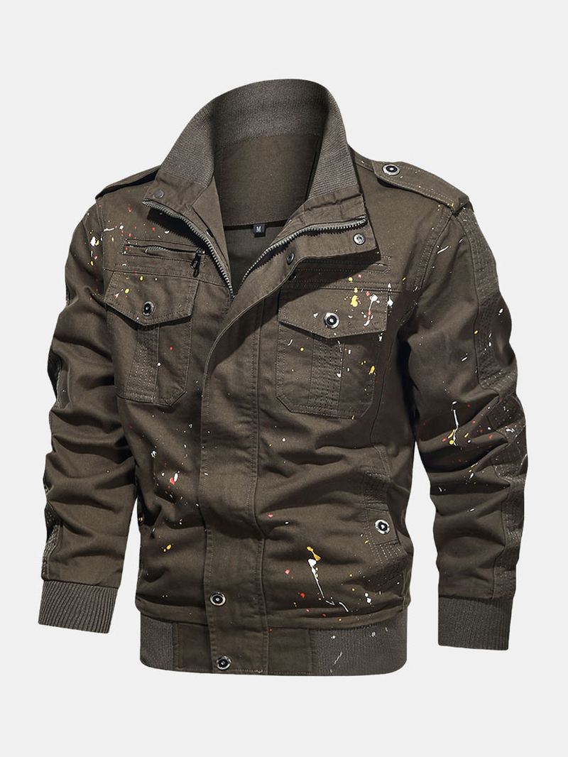 Herre Paint Med Tryk Bomuld Multi Pocket Jacket