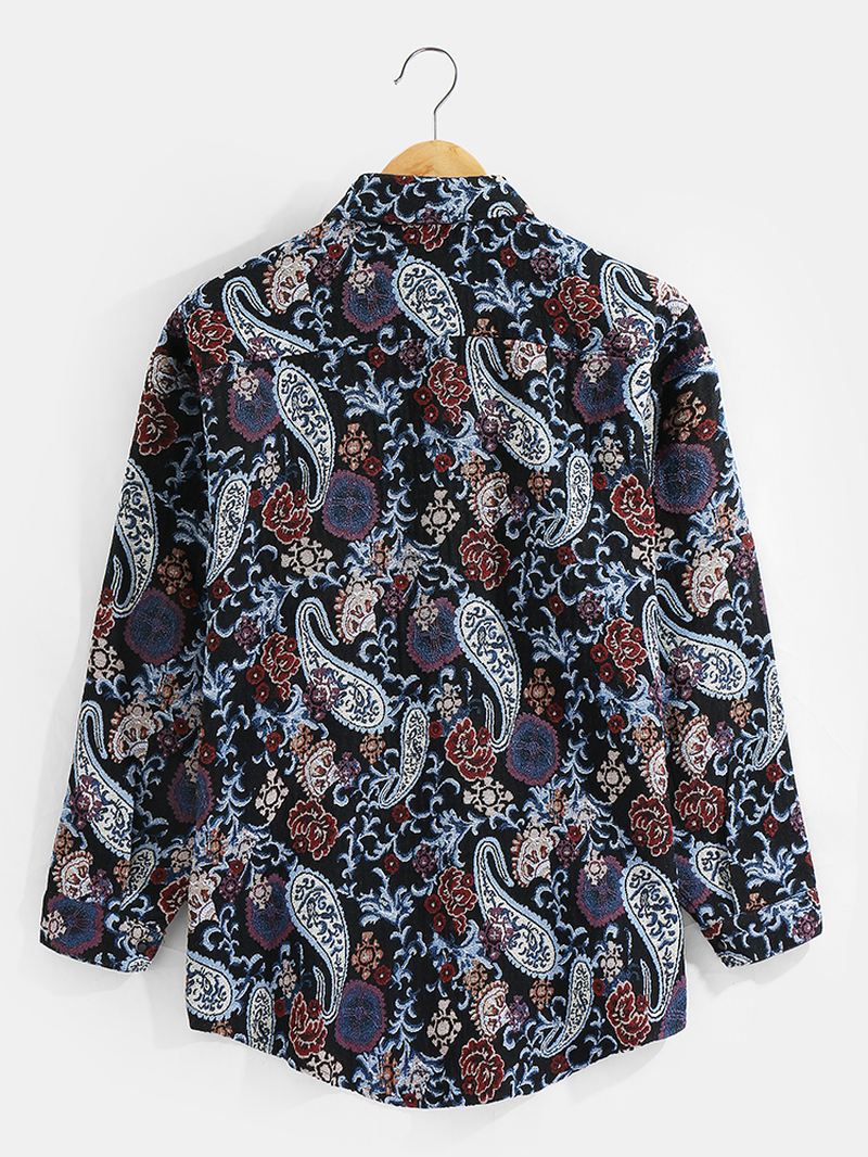 Herre Paisley Mønster Button Up Lapel Etnisk Stil Skjortejakke