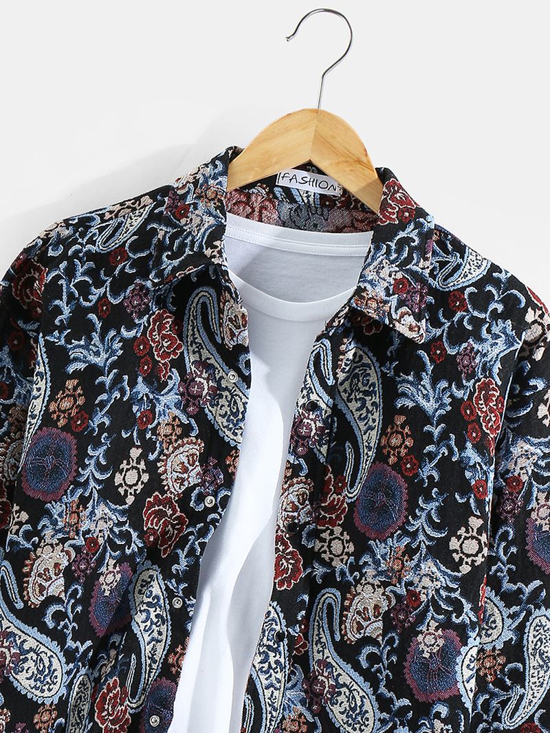 Herre Paisley Mønster Button Up Lapel Etnisk Stil Skjortejakke