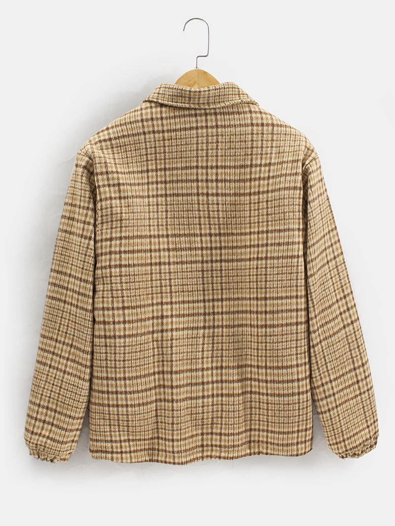 Herre Plaid Bjørn Brev Broderet Revers Vendbar Fleece Afslappet Jakke