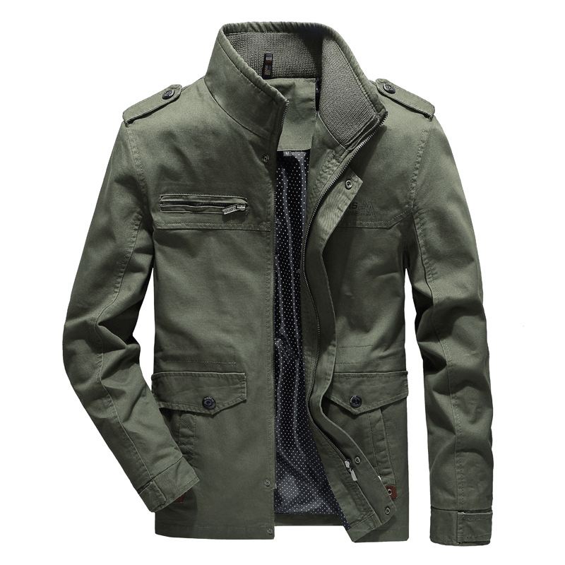 Herre Stand Collar Bomuldslomme Autumn Outdoor Cargo Jacket