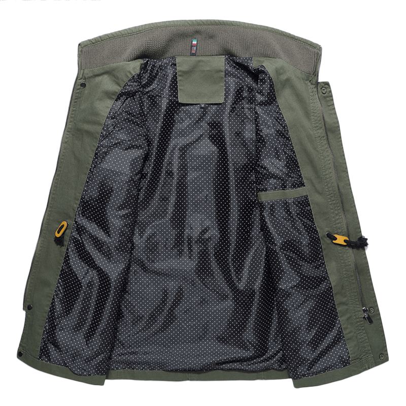 Herre Stand Collar Bomuldslomme Autumn Outdoor Cargo Jacket