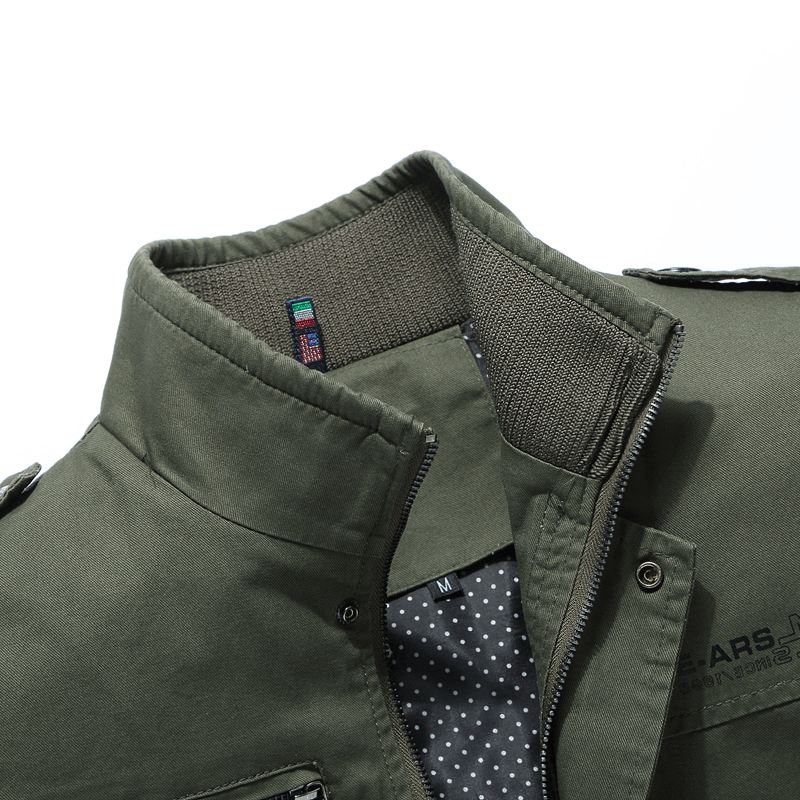 Herre Stand Collar Bomuldslomme Autumn Outdoor Cargo Jacket