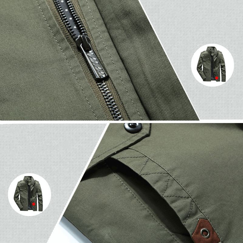 Herre Stand Collar Bomuldslomme Autumn Outdoor Cargo Jacket