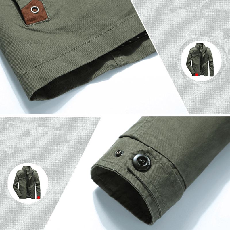 Herre Stand Collar Bomuldslomme Autumn Outdoor Cargo Jacket