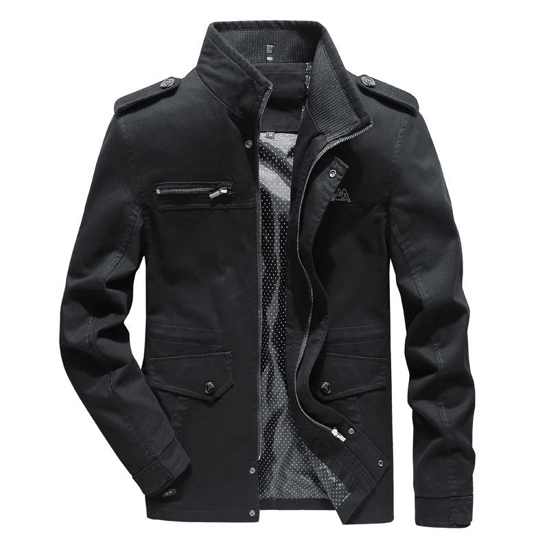 Herre Stand Collar Bomuldslomme Autumn Outdoor Cargo Jacket