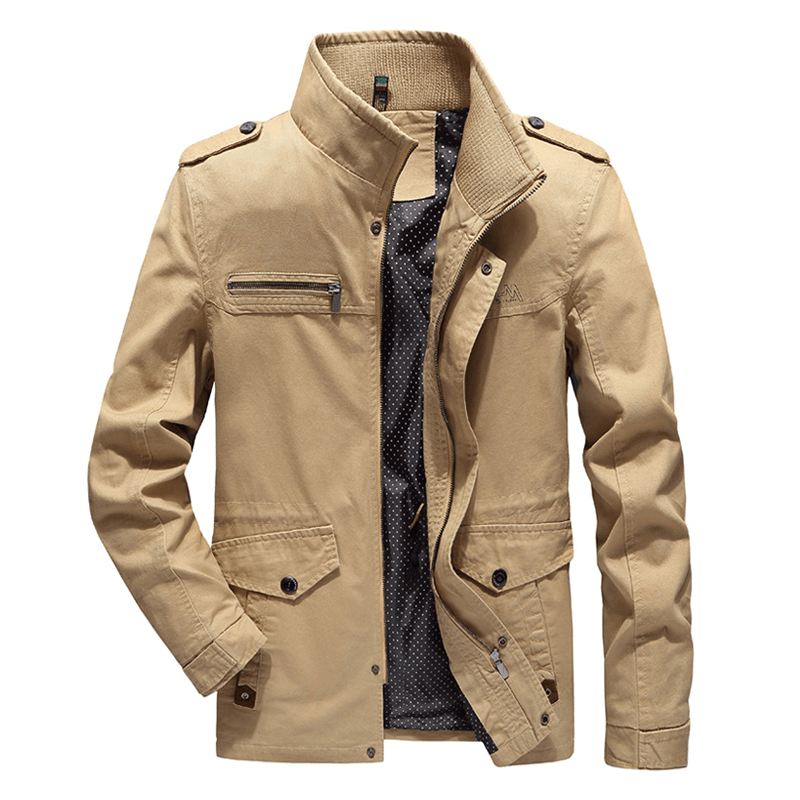 Herre Stand Collar Bomuldslomme Autumn Outdoor Cargo Jacket