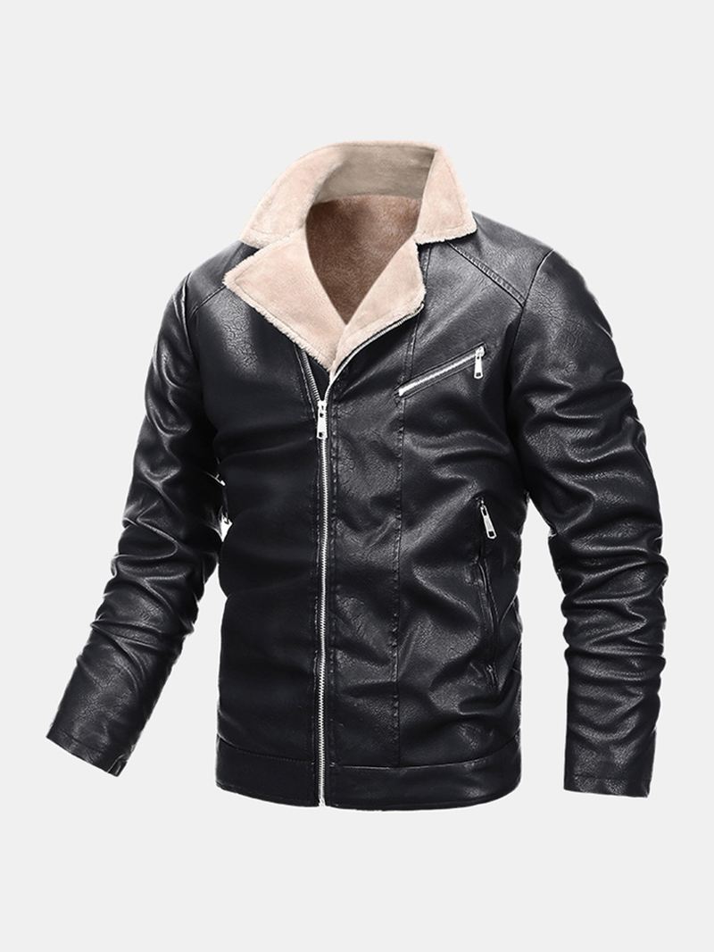 Herre Vindtæt Multi Pocket Varm Pu Læder Biker Jacket