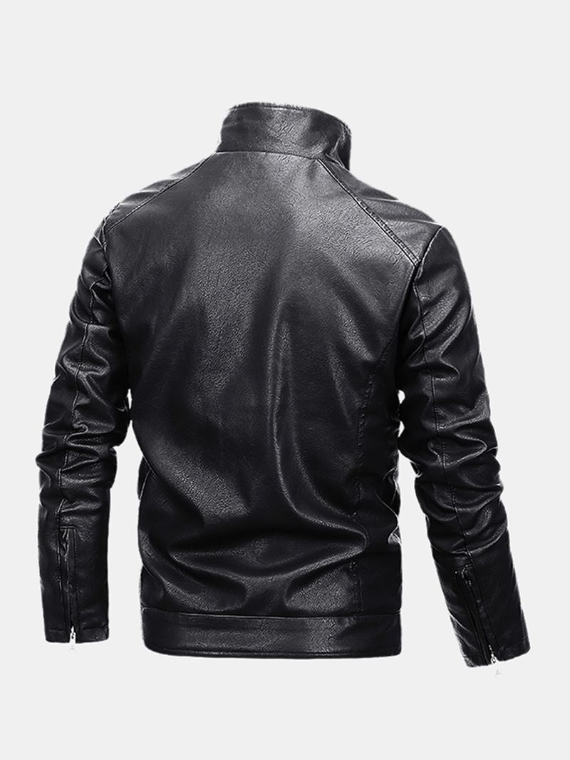 Herre Vindtæt Multi Pocket Varm Pu Læder Biker Jacket