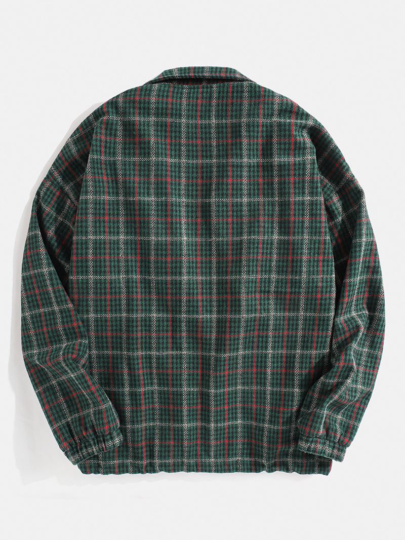 Herre Vintage Plaid Revers Langærmet Jakke Med Lomme