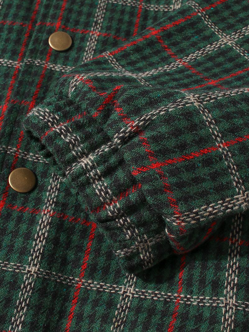 Herre Vintage Plaid Revers Langærmet Jakke Med Lomme