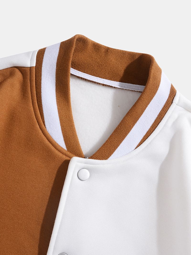 Mænd Color Block Button Up Lommer Stribet Hem Baseballjakker