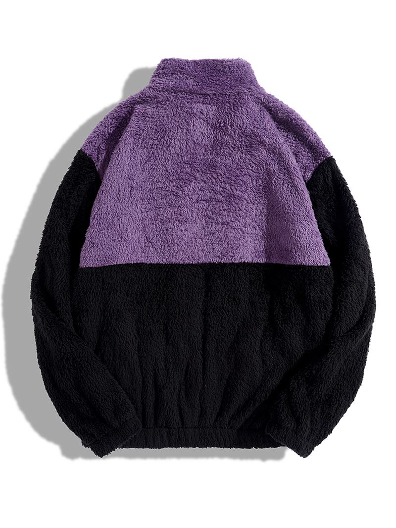 Mænd Kontrastfarve Teddy Plys Patch Pocket Zip Stand Color Jakker