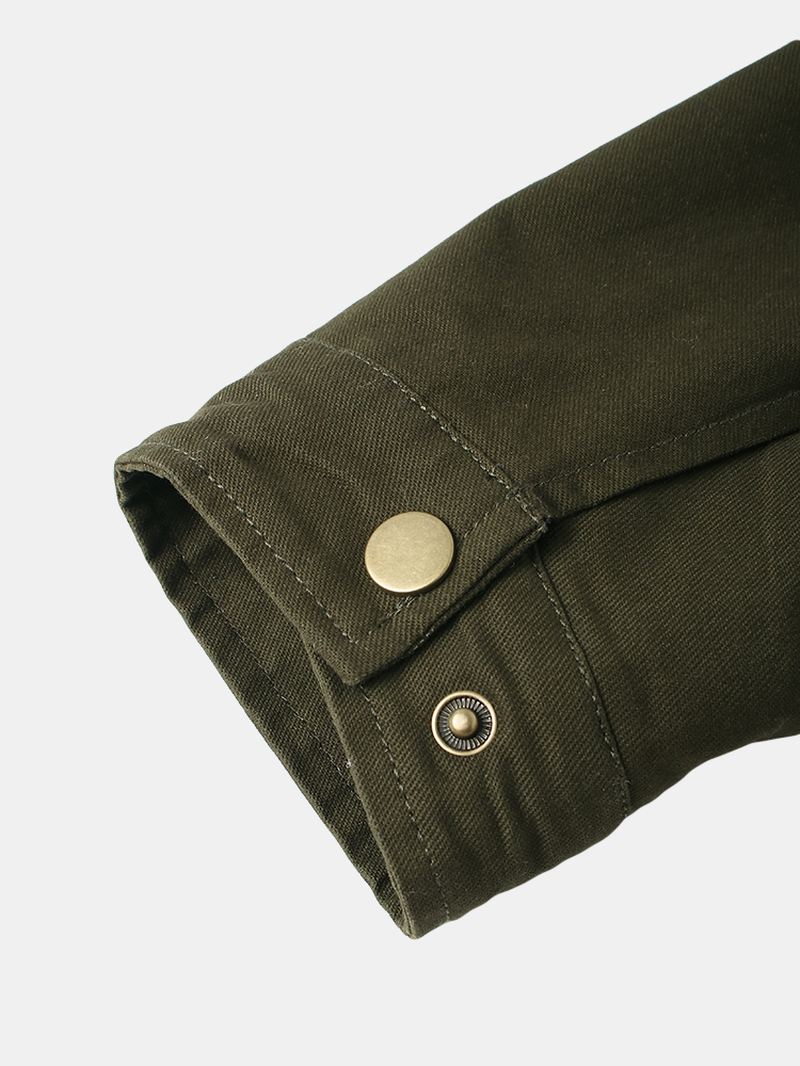 Mænd Multi-pocket Utility Bomuld Vasket Casual Cargo Jakke Med Aftagelig Hætte