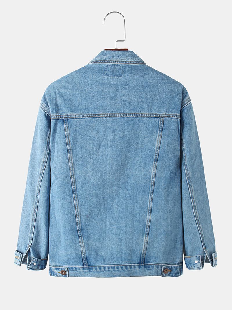 Mænd Vintage Multi Pocket Lapel Langærmet Blå Denimjakke