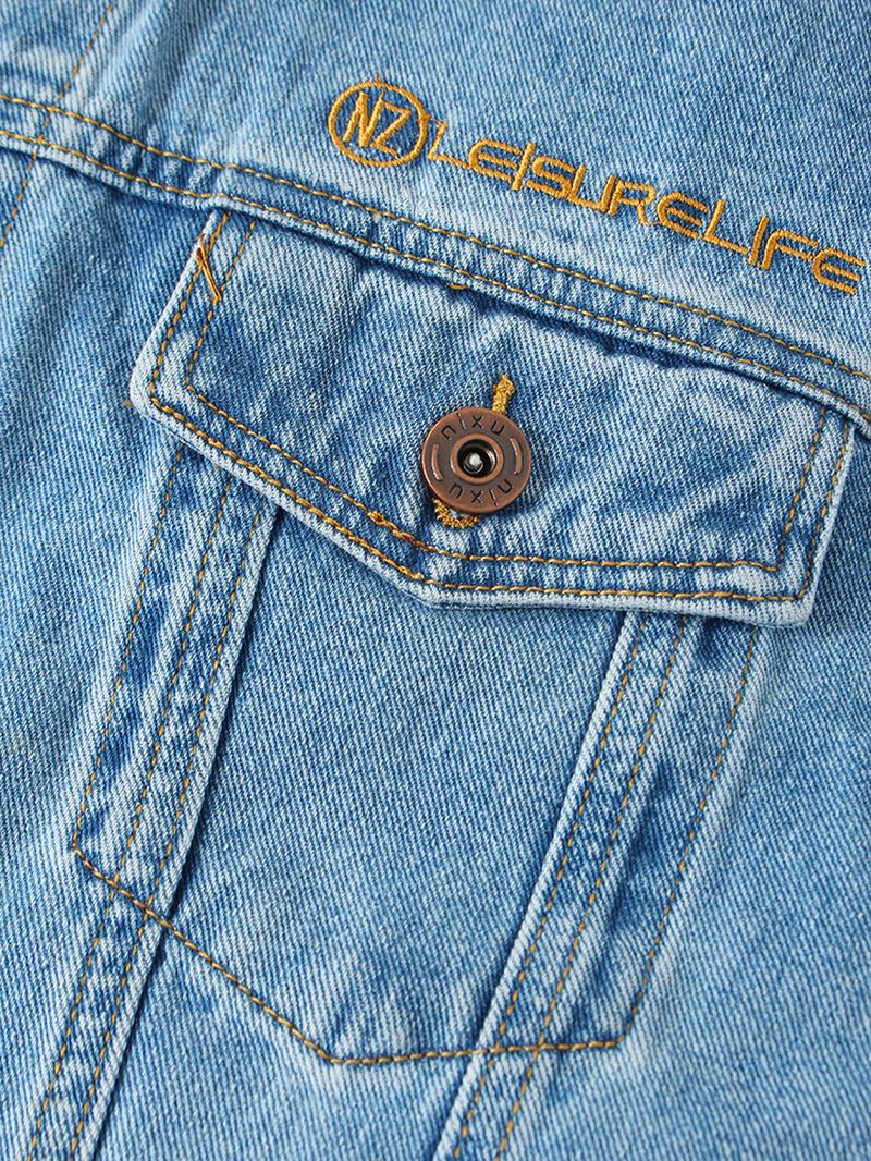 Mænd Vintage Multi Pocket Lapel Langærmet Blå Denimjakke