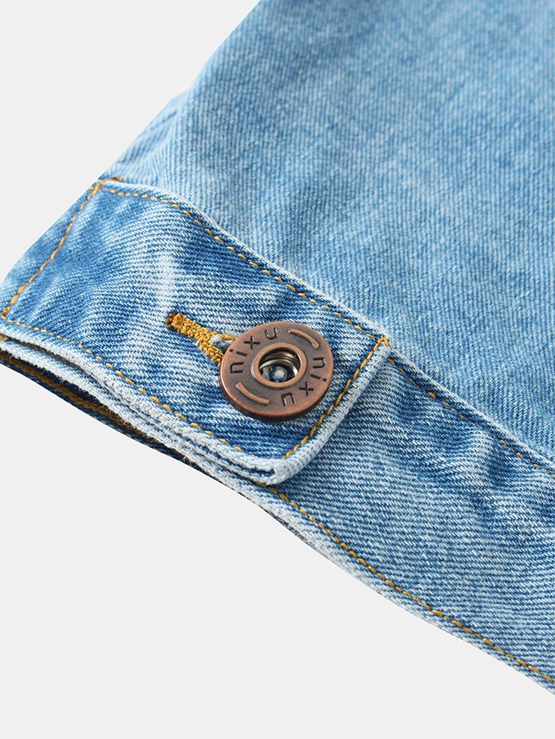 Mænd Vintage Multi Pocket Lapel Langærmet Blå Denimjakke