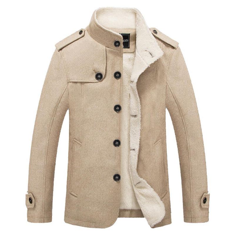 Mænds Epaulet Faux Shearling Enkeltradet Jakke