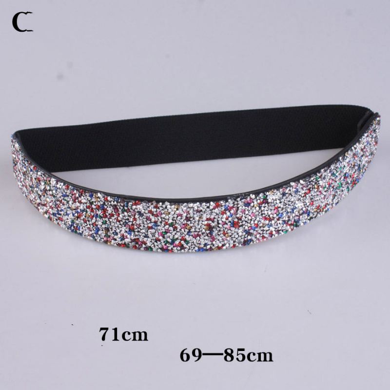 Rhinestones And Diamonds Elastisk Bredt Bælte Blinkende Diamanter Dame Alsidig Krystal Stretch