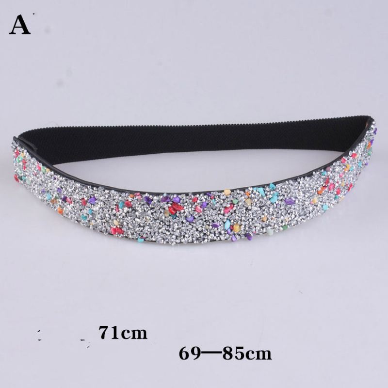 Rhinestones And Diamonds Elastisk Bredt Bælte Blinkende Diamanter Dame Alsidig Krystal Stretch