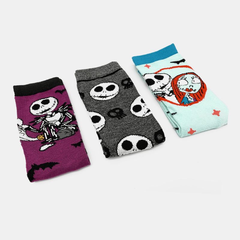 3 Stk Mænd Bomuld Tegneserie Skull Figur Casual Sport Udendørs Anti-slip Tube Sokker