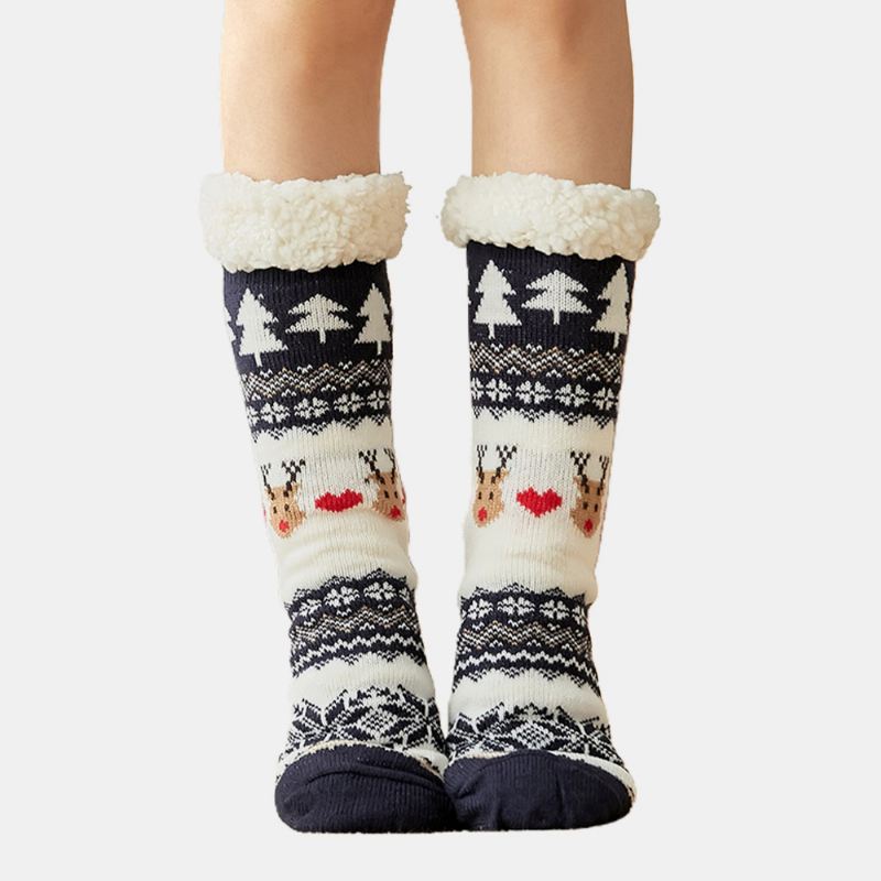 Kvinder Bomuld Varm Vinter Udendørs Jul Style Mønster Plus Velvet Thicken Home Sleep Socks Tube Socks