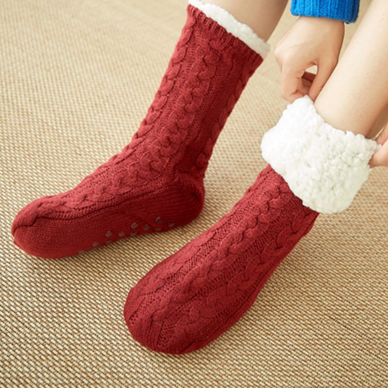 Kvinder Varm Vinter Udendørs Ensfarve Plus Velvet Thicken Home Sleep Socks Tube Socks