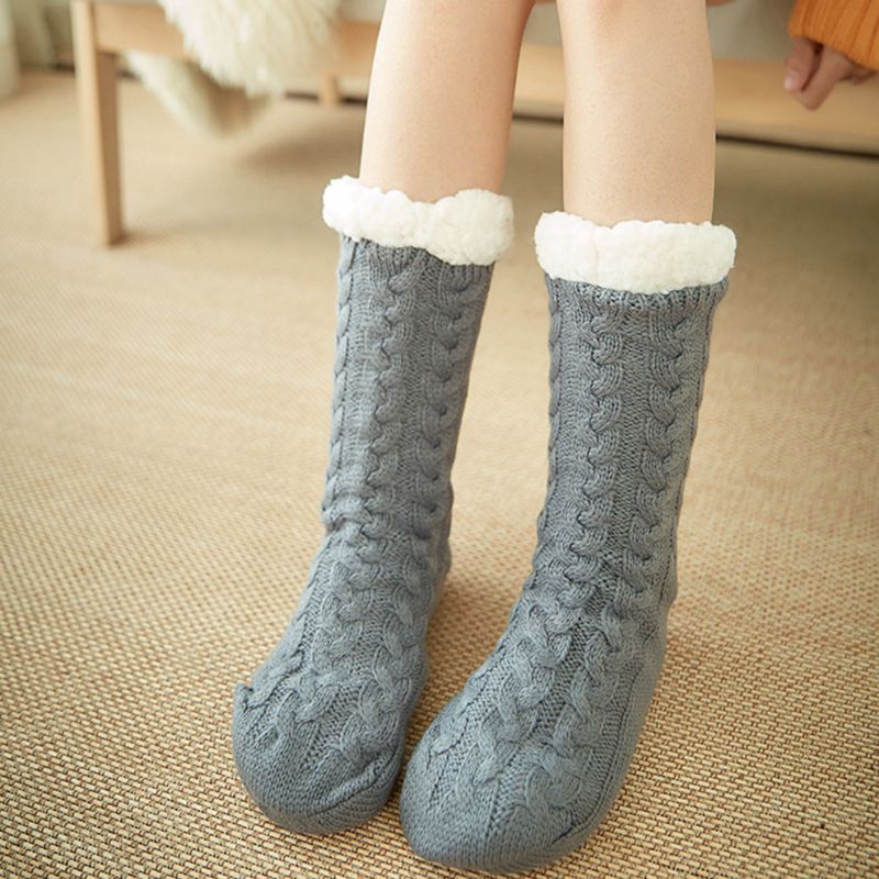 Kvinder Varm Vinter Udendørs Ensfarve Plus Velvet Thicken Home Sleep Socks Tube Socks