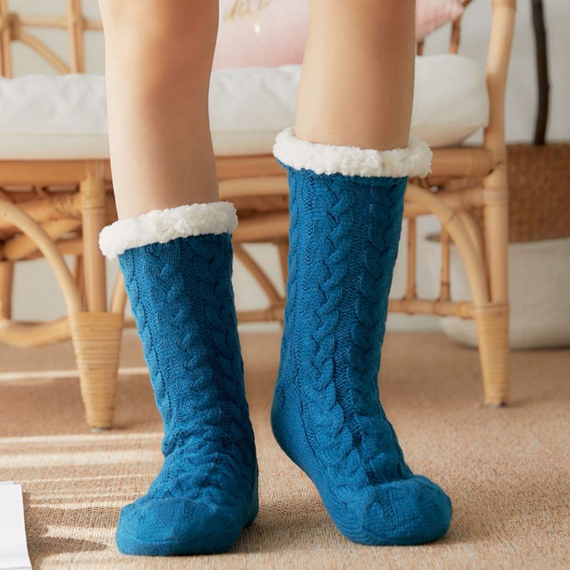 Kvinder Varm Vinter Udendørs Ensfarve Plus Velvet Thicken Home Sleep Socks Tube Socks