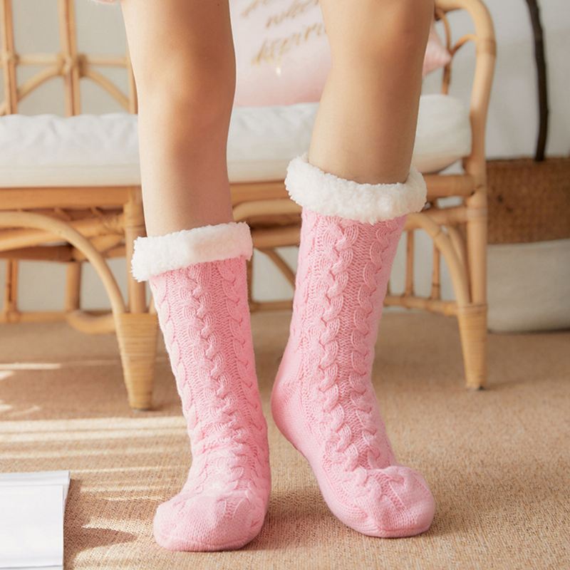 Kvinder Varm Vinter Udendørs Ensfarve Plus Velvet Thicken Home Sleep Socks Tube Socks